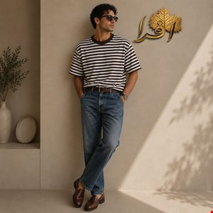 تیشرت مردانه باکسی طرح رینگی